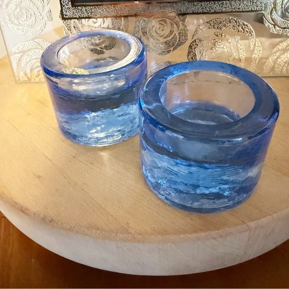 Crate & Barrel cobalt blue block tea light holders. - Picture 2 of 5